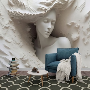 3Dイリュージョン女性壁紙リアルな壁画アート壁紙、アート壁画、女性の顔の剥がして貼る、自己粘着性で取り外し可能で洗える壁画
