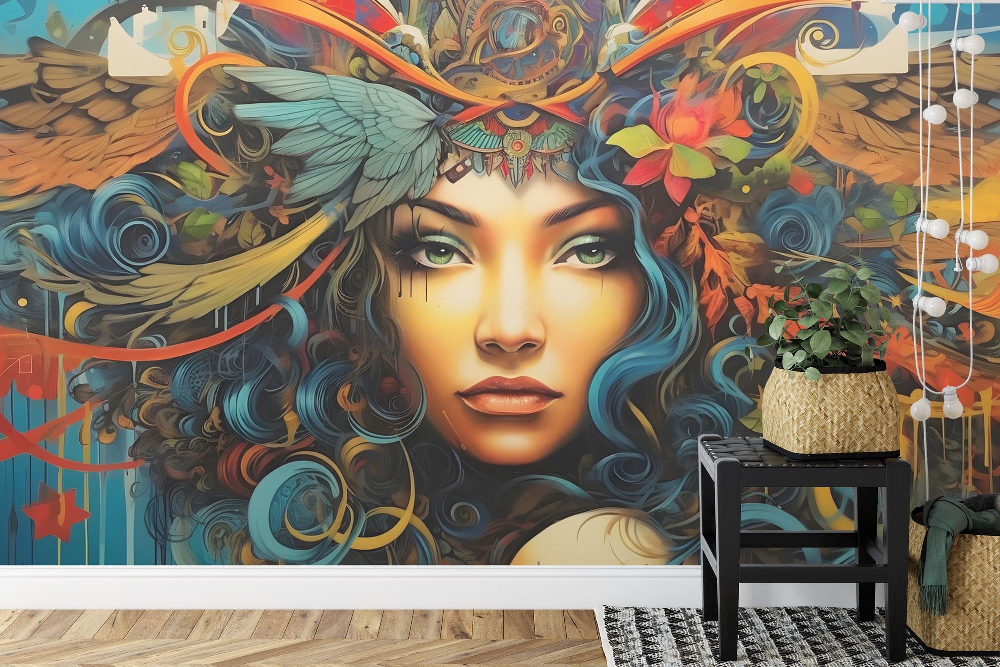 Woman Face Graffiti Mural, Modern Art Peel and Stick Wallpaper - Etsy
