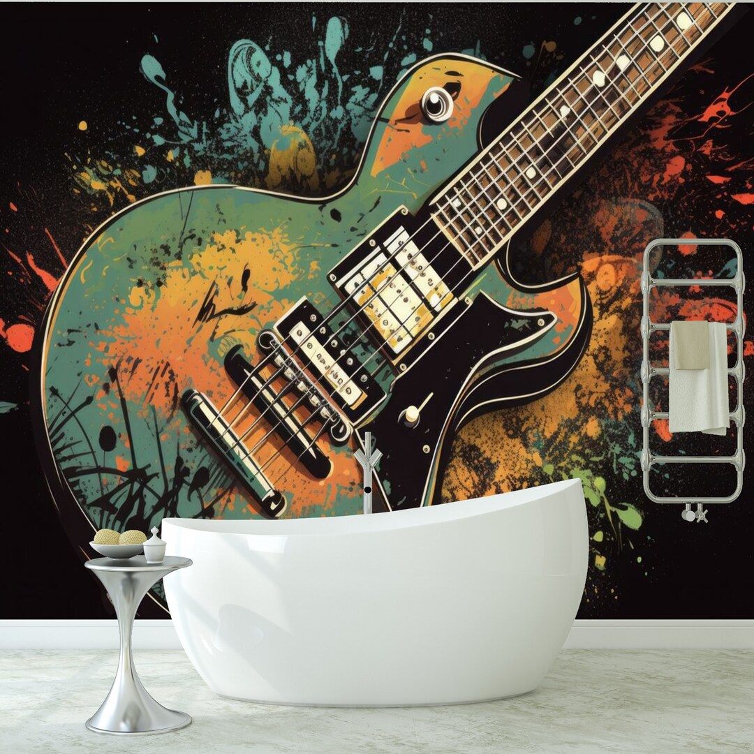 Guitar Coulered Splash Music Wallpaper Mural Art Print Photomural Wall Decor Easyinstall