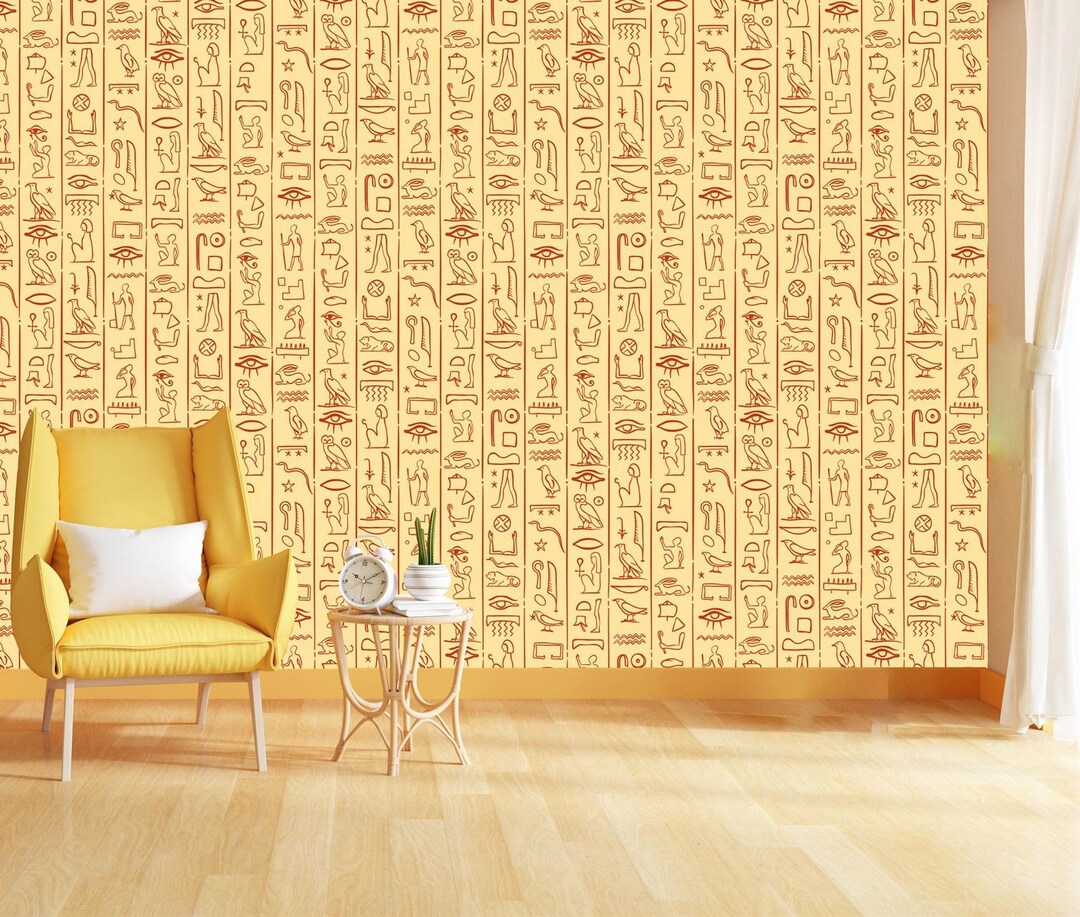 Papier Peint Adhésif 3D Hiéroglyphes Égyptiens - Décor Mur Moderne, Décollable, Personnalisable