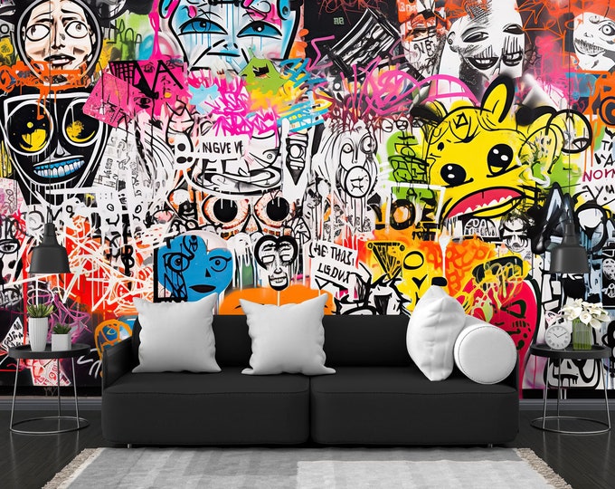 Graffiti Backdrop Wall Street Art Urban Culture Gift Art Print Photomural Wallpaper Mural Easy-Install Removeable Peel and Stick Large Photo