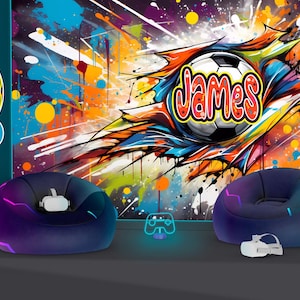 Football Soccer Kids Room Custom Art Personalized Name Decal Sticker Gift For Kids Wall Sticker Removable Peel & Stick High-Quality Washable