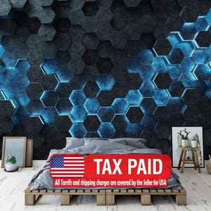 Tapete, Hexagon 3D Wandbild, Tapete, Kinderzimmer Dekor, Schälen und Aufkleben