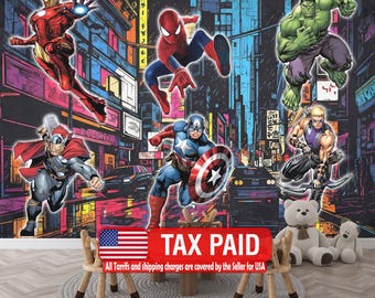 Wallpaper, Superhero Mural, Kids Room Decor, Removable Wall Decal