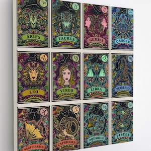 Sternzeichen Bunte Karten Astrologie Moderne Quadrat Bunt natürlich Leinwand Druck Wandkunst Bild Tolle Geschenkidee Hochwertige Dekoration für Zuhause
