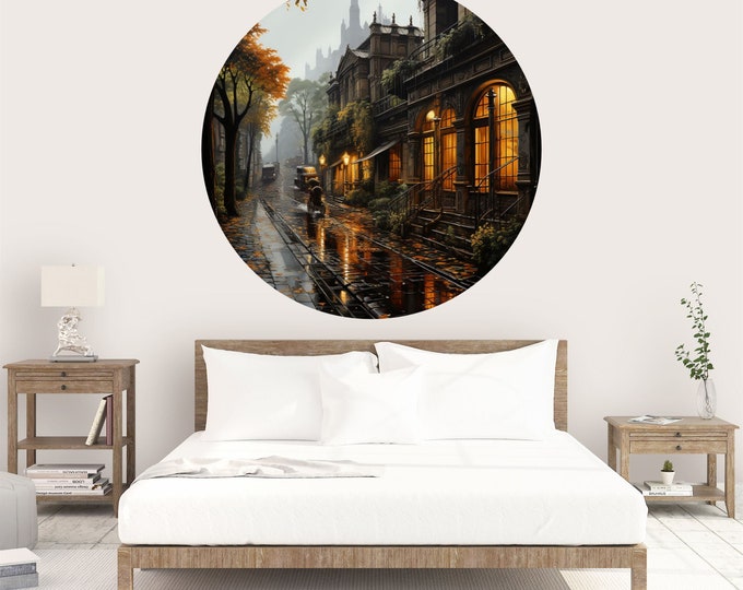 Rain Autumn AI Generate Circle Poster Art Photomural Wall Décor Easy-Install Removable Self-Adhesive Peel & Stick High Quality Stick Sticker