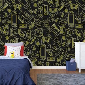 Video Game Controller Seamless Pattern Gift, Art Print Photomural Wallpaper Mural Easy-Install Removeable Peel and Stick Large Wall Decal