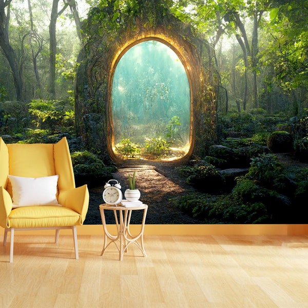 Magical Portal with Tree Arch Branches in Forest Gift, Art Print Photomural Wallpaper Mural Easy-Install Removeable Peel and Stick Decal