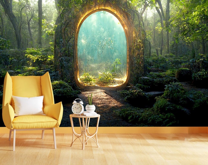 Magical Portal with Tree Arch Branches in Forest Gift, Art Print Photomural Wallpaper Mural Easy-Install Removeable Peel and Stick Decal