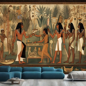 Ancient Egypt Hieroglyphics, Egyptian Civilization Ceremony Drawings Easy-Install Wall Mural Wallpaper Peel and Stick Modern Art Washable