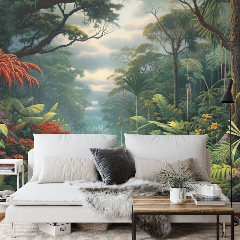 Tropical Rainforest Wallpaper Mural, Peel and Stick Wall Decal - Etsy