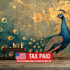 Vintage Chinoiserie Peacock Wallpaper Mural, Peel and Stick Wall Decal