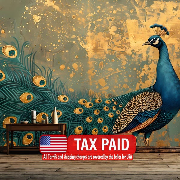 Vintage Chinoiserie Peacock Wallpaper Mural, Peel and Stick Wall Decal