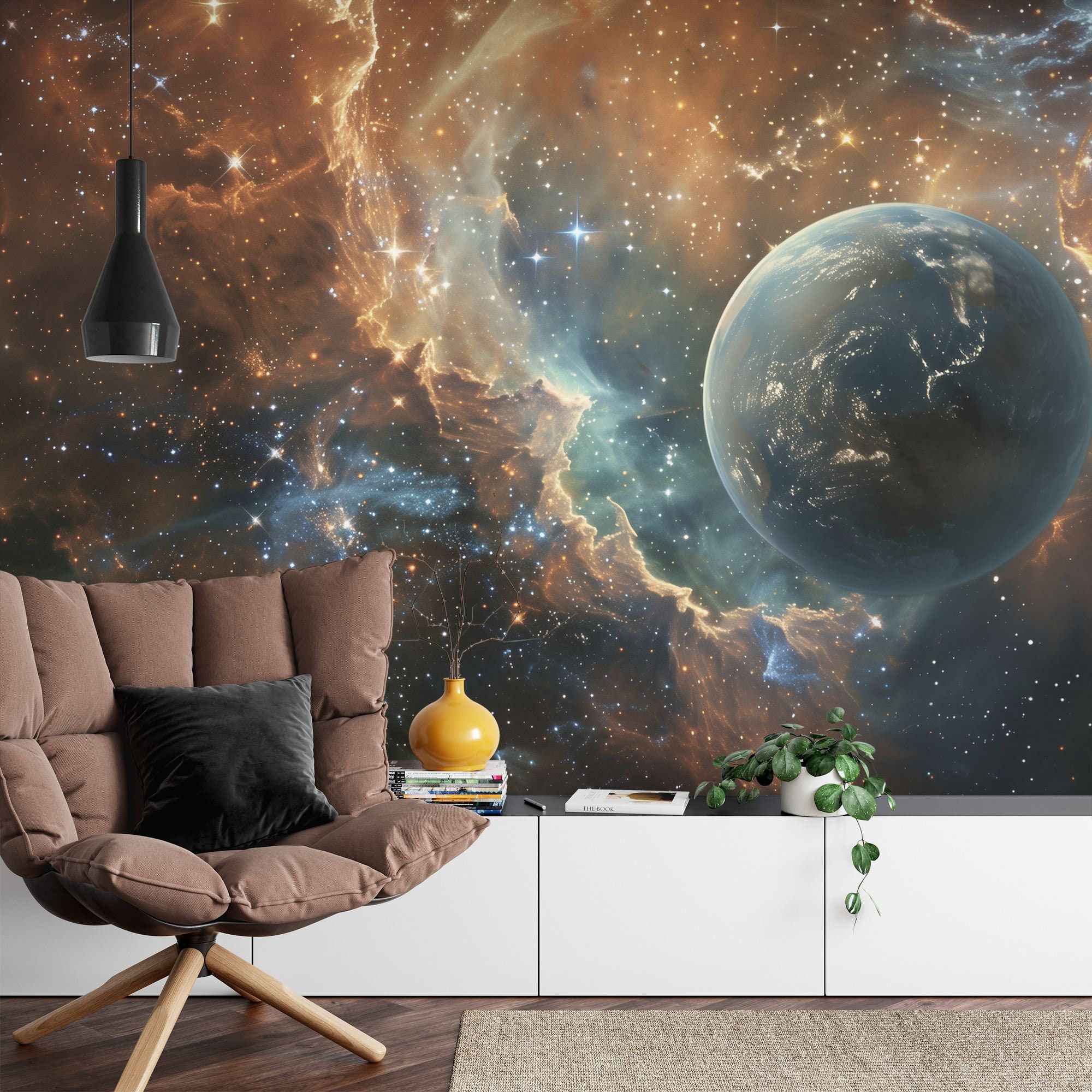 Earth & Galaxy Wallpaper Mural, Peel and Stick Space Wall Art - Etsy