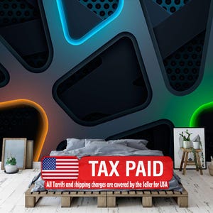 Neon Light Gaming Room Wallpaper Mural, Black Shapes, Easy-Install Peel and Stick