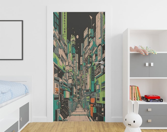 Retro Anime Wall Sticker Door Covering Removable Peel and Stick Self Adhesive Decals Home - Office, 91cm x 211cm / 35.8 x 83.1 Inches WxH