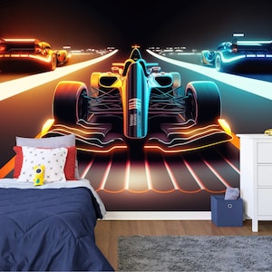Abstract Formula 1 Racing Cars on track Generated AI Gift, Art Print Photomural Wallpaper Mural Easy-Install Removeable Peel and Stick Decal