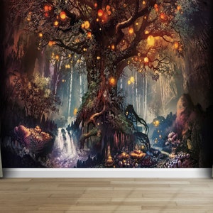 Magical Tree in Fantasy Mystical World Gift Art Print Photomural Wallpaper Mural Easy-Install Removeable Peel and Stick Large Wall Decal Art