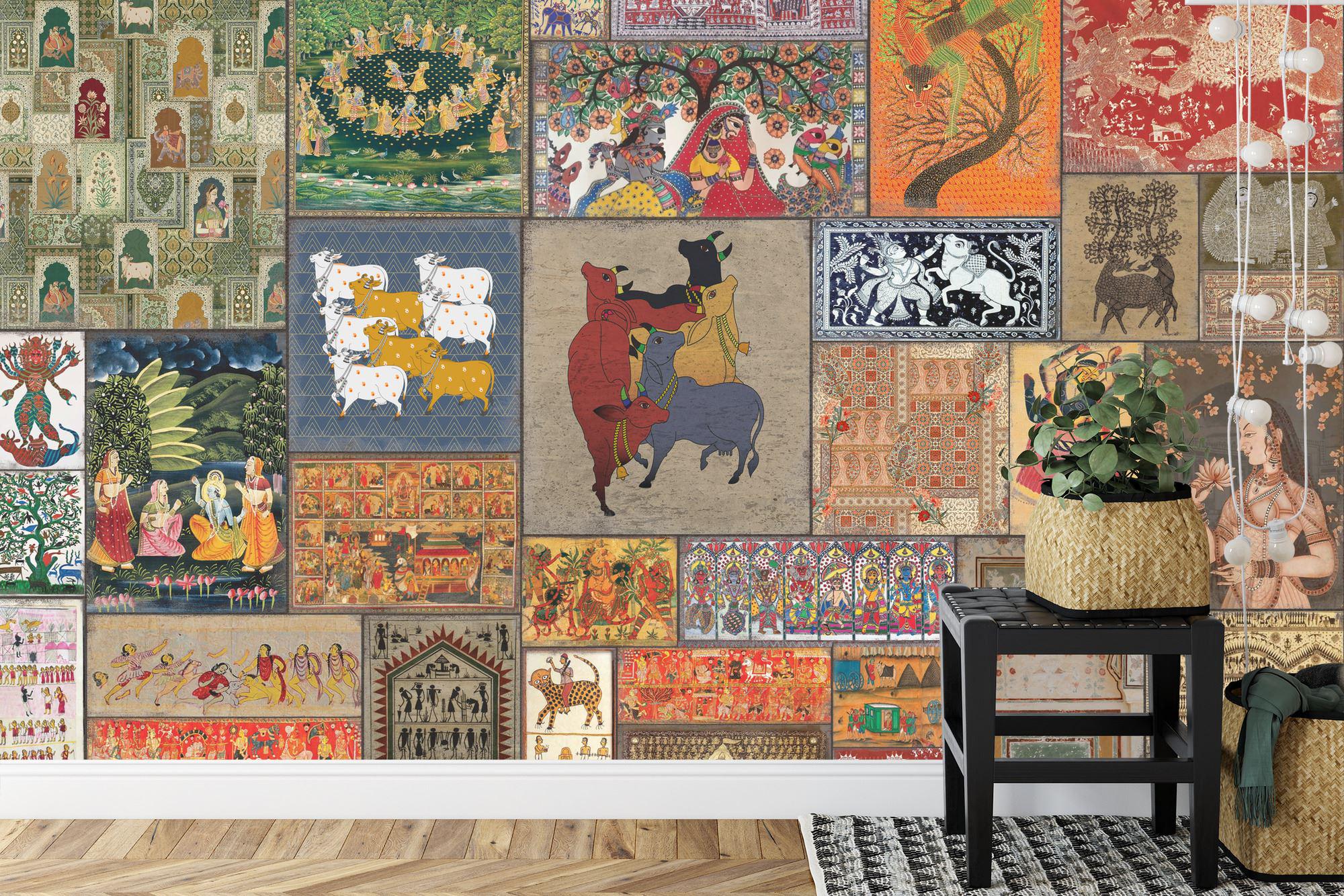 Mughal Art Wallpaper Mural, Traditional Indian Painting, Peel and Stick ...