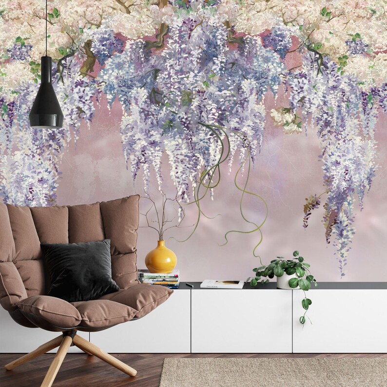 Aged Vintage Lilac Purple Blooming Flowers Dark Wall Gift, Art Print