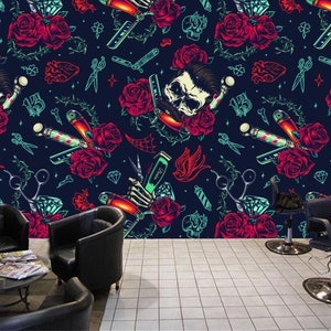 Barber Shop Studio Decor Wall Mural Barber, Art Print Photomural Wallpaper Mural Easy-Install Removeable Peel and Stick Large Wall Decal Art