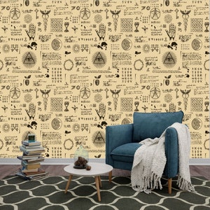Abstract Vintage Alchemy Esoteric witchcraft Wallpaper sketches Gothic Easy-Install Wall Mural Wallpaper Peel and Stick Modern Art Washable