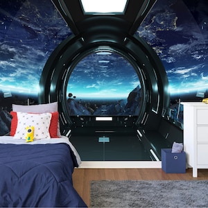 宇宙船の窓からの眺めギフト、星、天文学、子供部屋の装飾、簡単に取り付けられる壁画壁紙、剥がして貼るだけ、モダンアート、洗濯可能