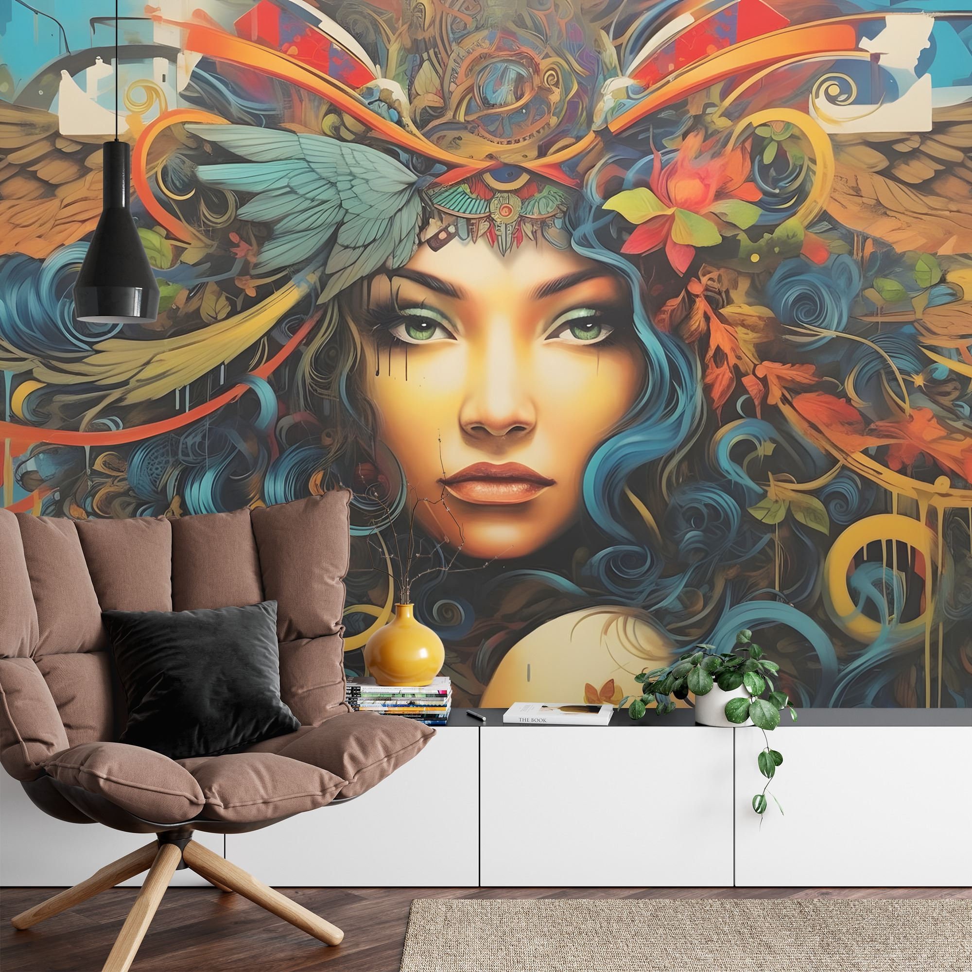 Woman Face Graffiti Mural, Modern Art Peel and Stick Wallpaper - Etsy