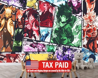 Anime Manga Collage Wallpaper, Hand-Drawn Comics Wall Mural, Peel & Stick