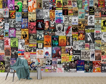 Vintage Rock Concert Posters Wallpaper Mural - Peel and Stick