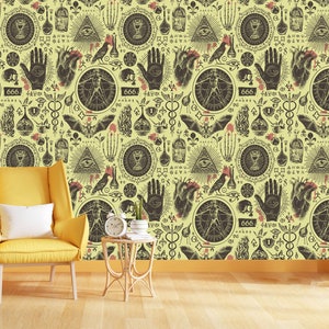 Abstract Vintage Alchemy Esoteric witchcraft Wallpaper sketches Gothic Easy-Install Wall Mural Wallpaper Peel and Stick Modern Art Washable