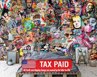 Pop Art Graffiti Mural: Customizable Urban Street Style Wallpaper