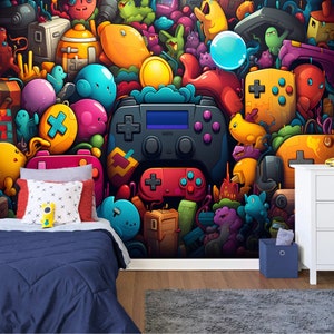 ゲームルーム、ゲームキッズプレイルーム装飾ギフト、アートプリントフォトミューラル壁紙壁画、簡単に取り付けられ、剥がして貼れる大型ウォールデカール