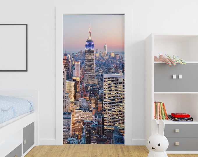 New York City View Wall Sticker Door Covering Removable Peel and Stick Self Adhesive Decals Home Office, 91cm x 211cm/35.8 x 83.1 Inches WxH