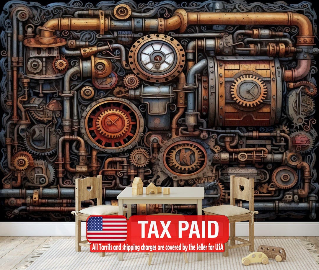 Steampunk Machinery Wall Mural, Industrial Science Fiction Wallpaper - Etsy, image size:1080x915