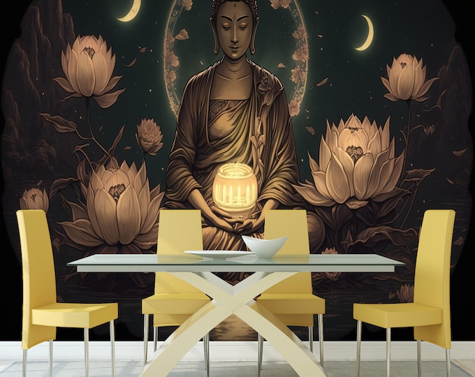 Lord Buddha in meditation Buddhist Wallpaper mural Art Print Photomural Wall Decor Easy-Install Removable Peel & Stick High Quality Washable