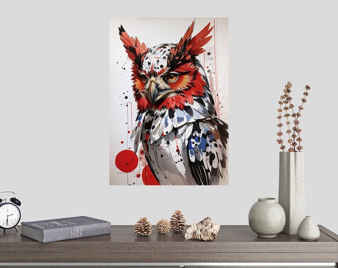 Premium Semi-Matte Classic Paper Poster Colorful Owl AI Generated Unframed Easy To Hang Heavy Duty, Smooth Surface UV resistant, odorless