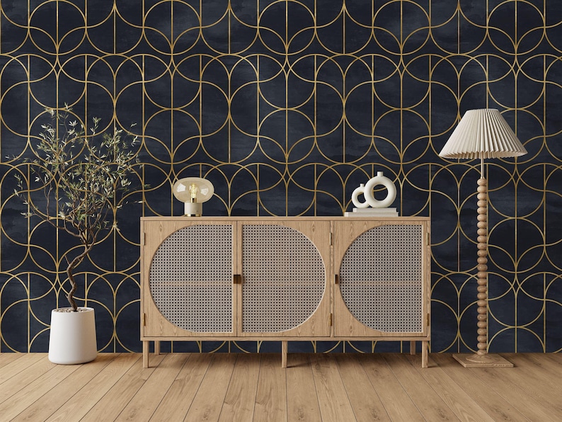 Geometric Art Deco Pattern Wallpaper Mural, Peel and Stick Decal - Etsy