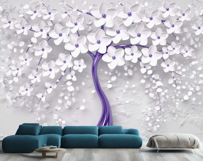 3D Abstract Floral Tree Modern Decor Gift, Art Print Photomural Wallpaper Mural Easy-Install Removeable Peel and Stick Large Wall Decal Art