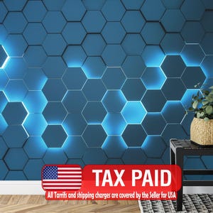 Papier peint hexagonal bleu néon, sticker gaming 3D