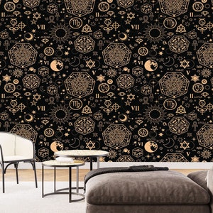 Abstract Vintage Alchemy Esoteric witchcraft Wallpaper sketches Gothic Easy-Install Wall Mural Wallpaper Peel and Stick Modern Art Washable