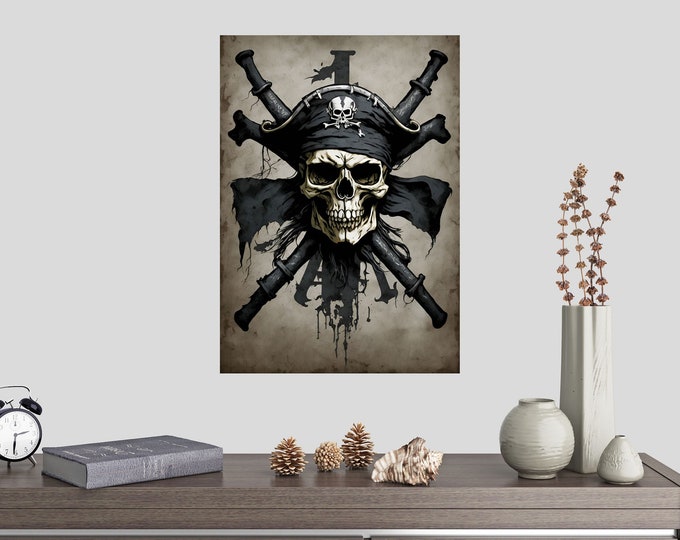 Premium Semi-Matte Classic Paper Poster Pirate Skeleton AI-Generated Unframed Easy To Hang Heavy Duty, Smooth Surface UV resistant, odorless