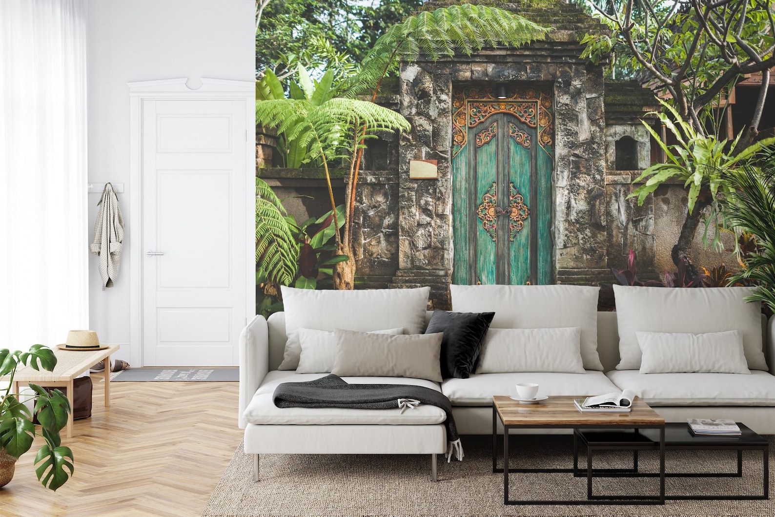 Balinese Carved Wooden Door Mural, Peel and Stick Wallpaper - Etsy