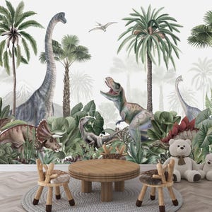Dinosaurier im Dschungel Kinderzimmer Kinderzimmer Dekor Wand Geschenk Kunstdruck Tapete Wandbild Einfach zu installieren und abziehbar aufkleben