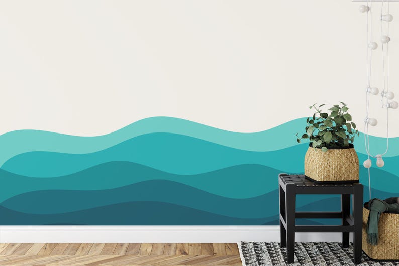 Blue Ocean Wave Wallpaper Mural, Peel and Stick Nursery Decor - Etsy Canada