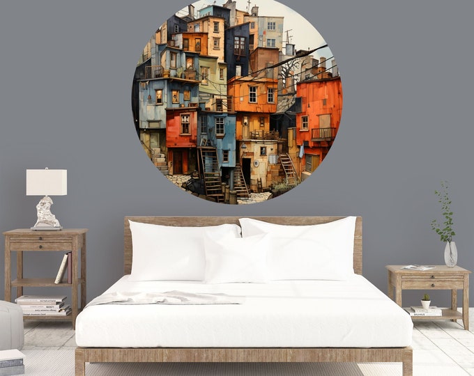 Old Neighborhood AI Generated Art Form Poster Photomural Wall Décor Easy-Install Removable Self-Adhesive High Quality Peel and Stick Sticker