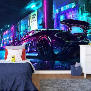 Sport Speed Car Boys Room Auto Decor Gift, Art Print Photomural Wallpaper Mural Easy-Install Removeable Peel and Stick Large Wall Decal Art