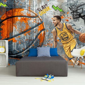 Graffiti Basketball Gym Decor Urban Street Motivation Gift Art Print Photomural Wallpaper Mural Easy-Install Removeable Peel and Stick Decal