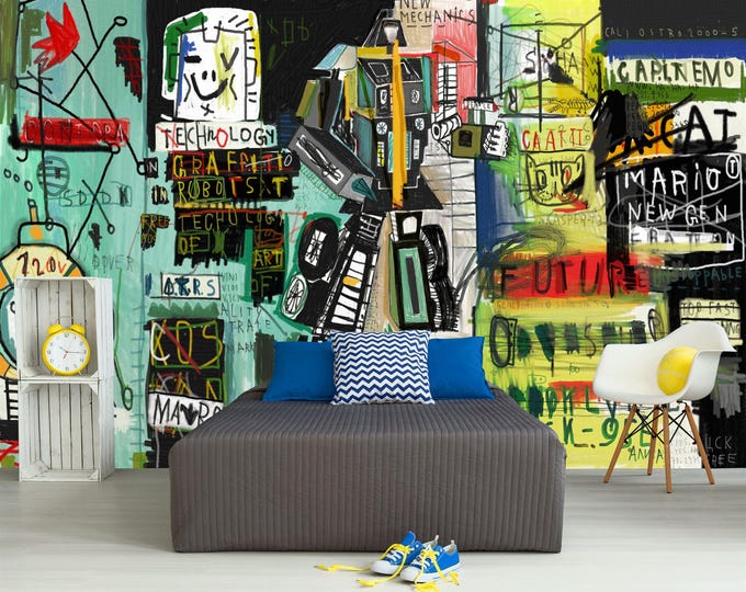 Colourful Graffiti Kids Handr drawing AI Gift Art Print Photomural Wallpaper Mural Easy-Install Removeable Peel and Stick Large Photo