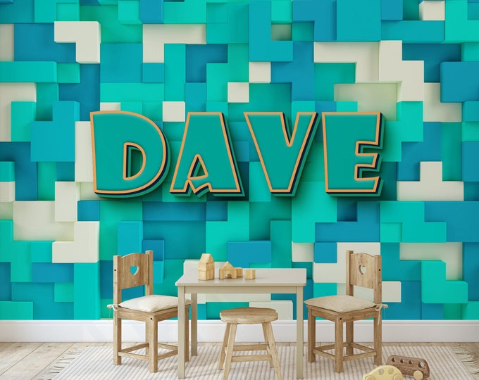 Personalized Custom Name Gift Kids Boys Room 3D Geometric Constructor Easy-Install Wall Mural Wallpaper Peel and Stick Modern Art Washable